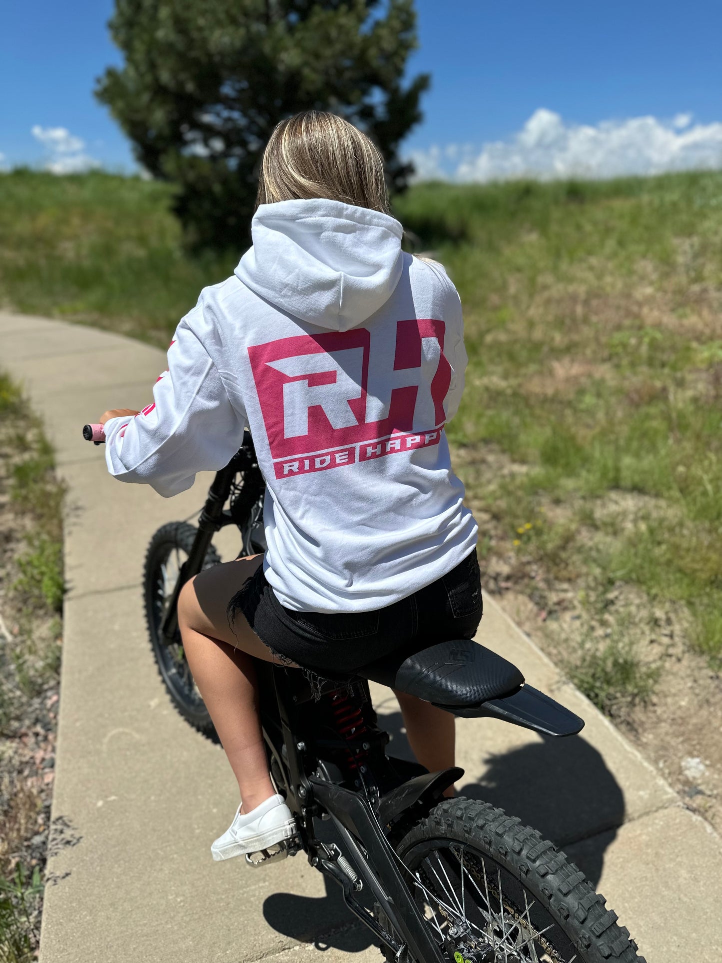 Ride Happy Pink and white checkered hoodie Youth/Adult