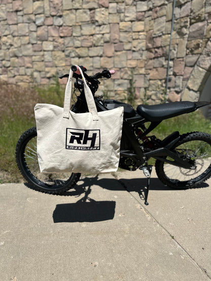 Ride Happy canvas embroidered tote.