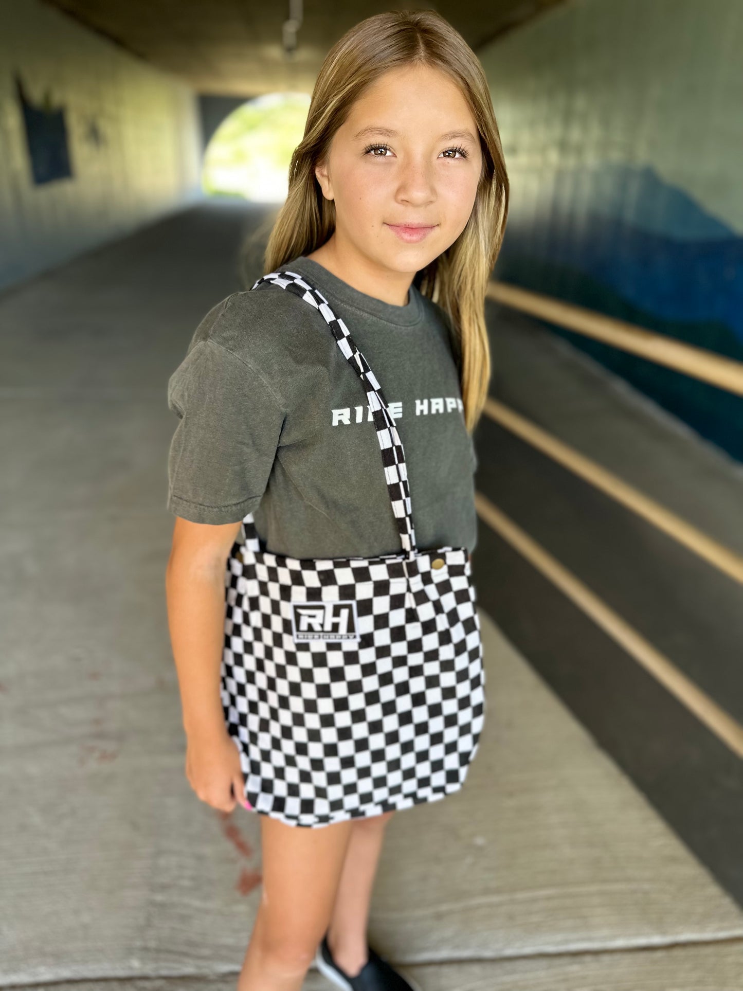 Ride Happy checkered purse
