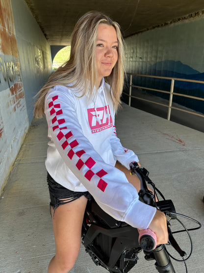Ride Happy Pink and white checkered hoodie Youth/Adult