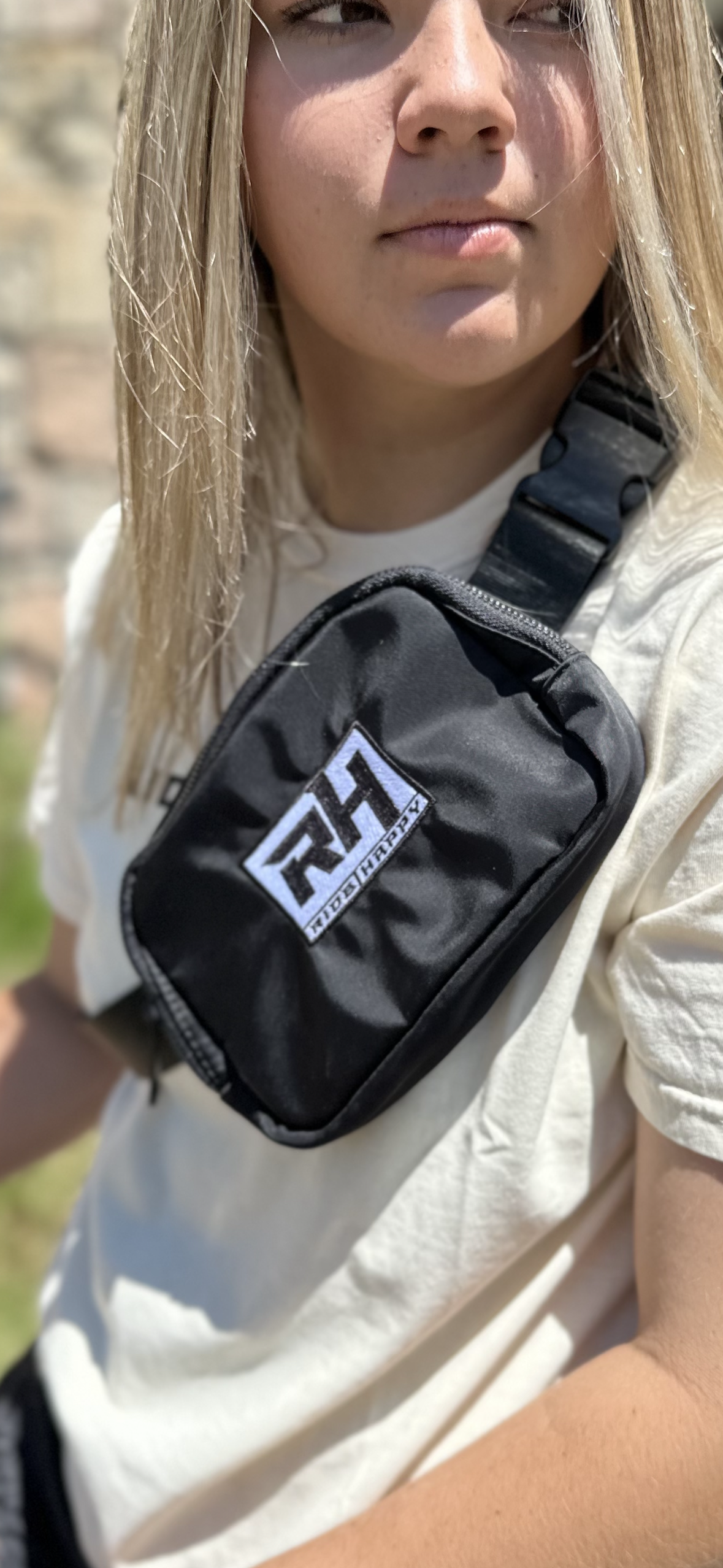 Ride happy embroidered belt bag