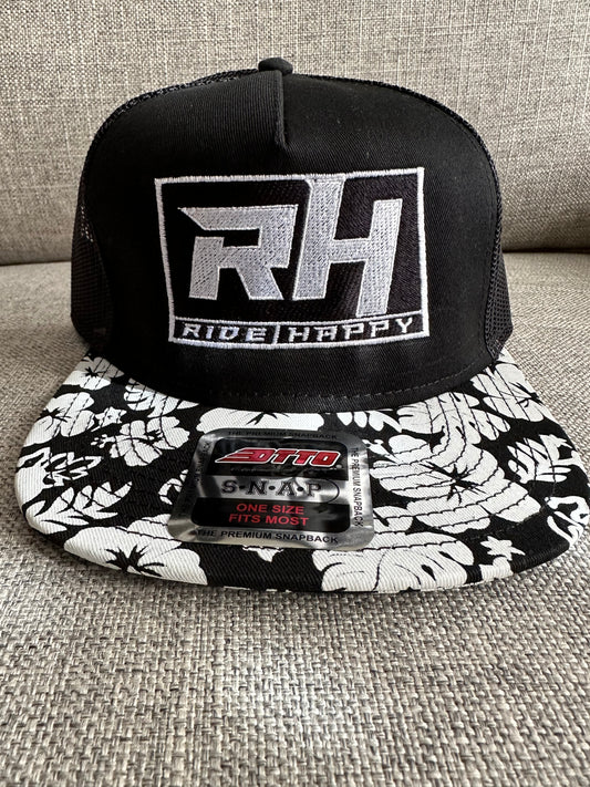 Ride Happy White and Black Hawaiian Hat