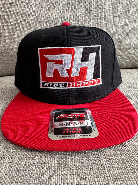 Ride Happy red bill hat.
